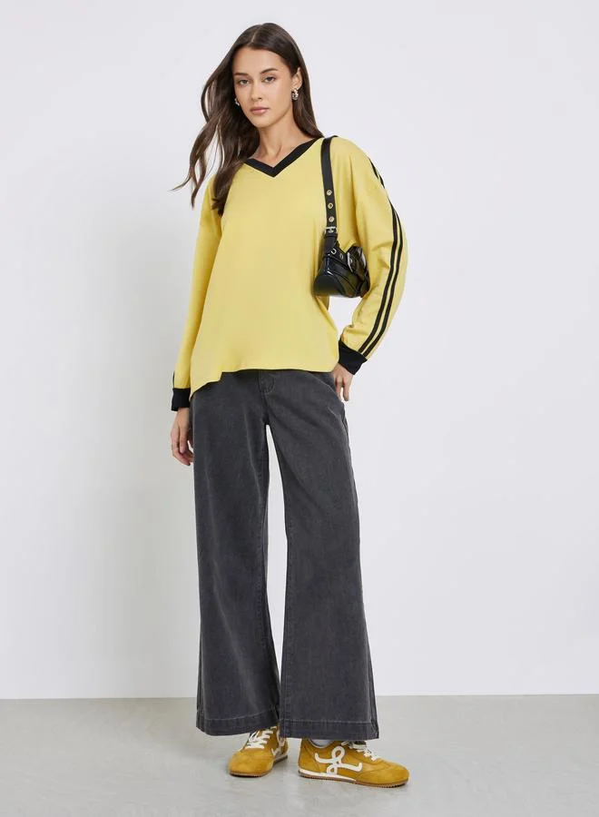 Styli Oversized Color Block Long Sleeve T-Shirt